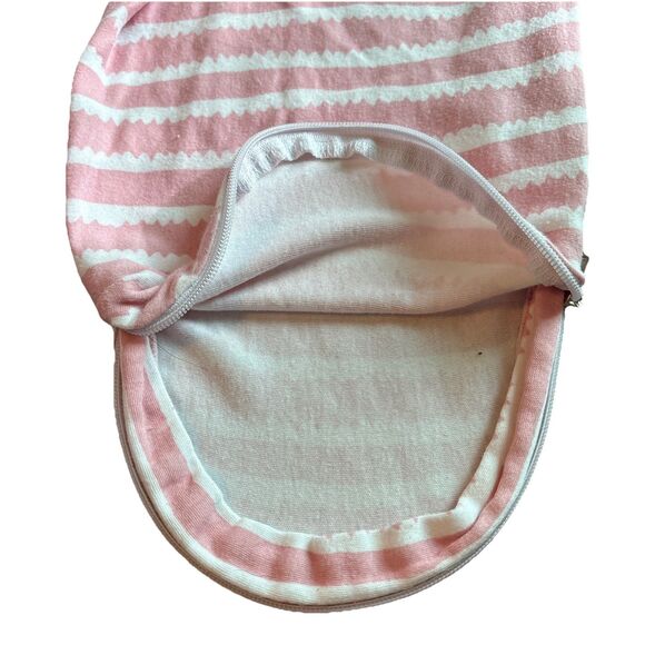 Bublo Baby Girl Sz SM/MED 0-3M Pink White Swaddle 100% Cotton Zippered Foot - Picture 3 of 7